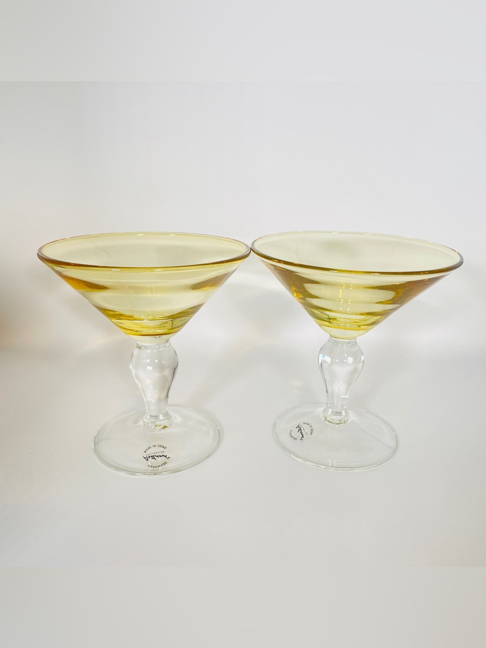 ARTLAND Set of 2 Margarita Glasses Hand Blown Style Unique  Stem Barware